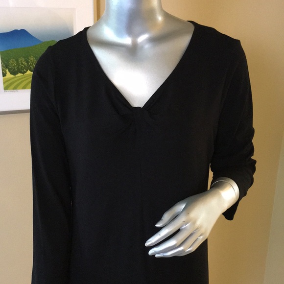 EILEEN FISHER | Solid Black Jersey Tunic Top 3/4 Length Sleeves - Picture 2 of 15